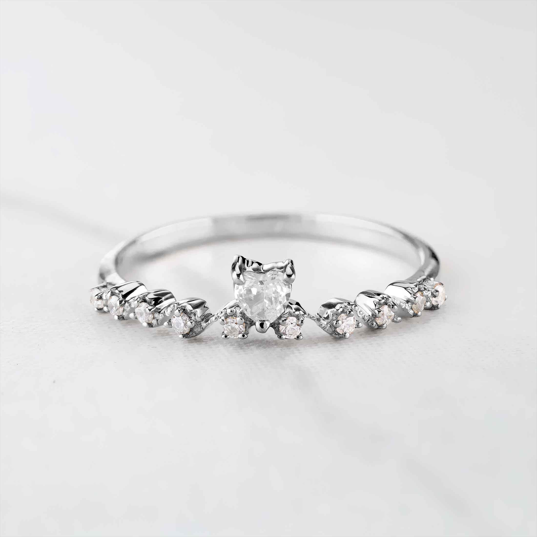 Heart Wedding Band Women AAA CZ Promise Ring Milgrain Art Deco Sterling Silver