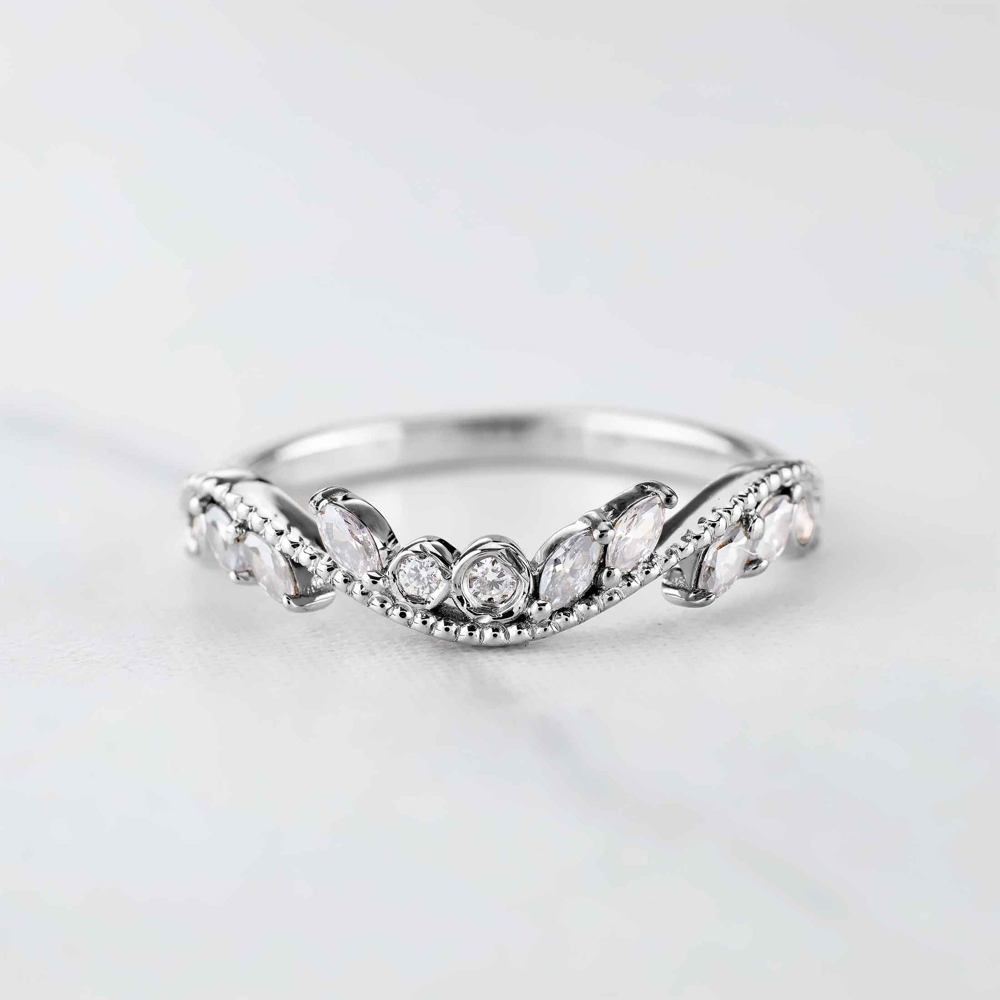 Vintage Style Wedding Band Marquise Moissanite Ring Enhancer