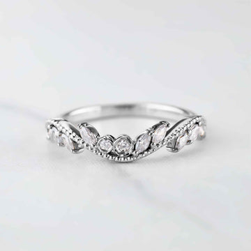 Vintage Style Wedding Band Marquise Moissanite Ring Enhancer