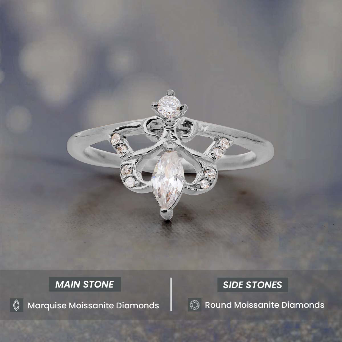 Tiara Wedding Ring Moissanite Diamond Vintage Engagement Rings Rose Gold White Gold