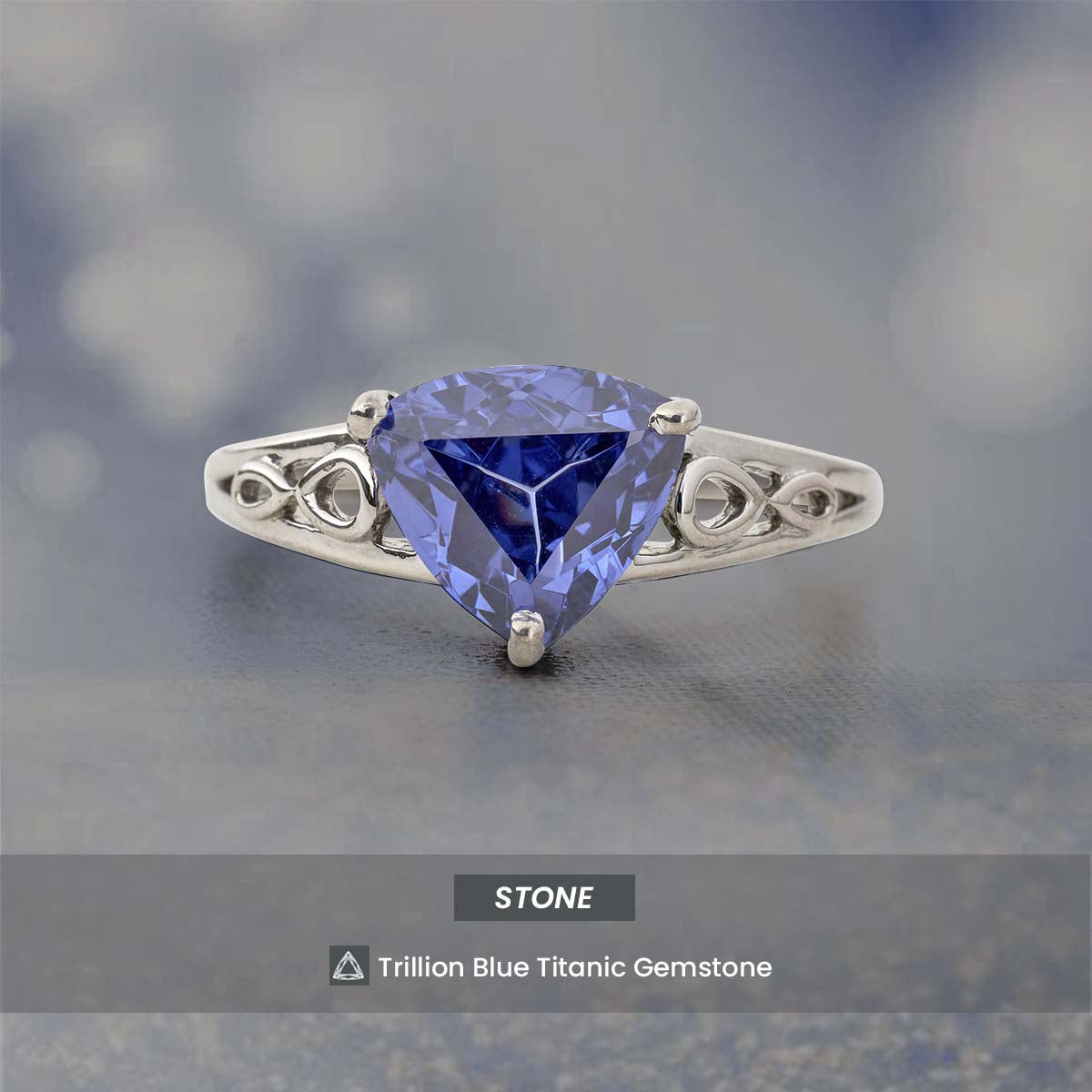 Trillion Cut Engagement Ring Blue Titanic Gemstone Cathedral