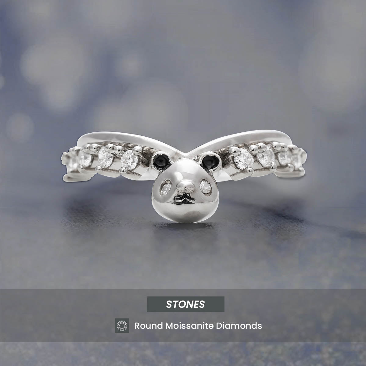 Panda Ring Enhancer Curved Wedding Band Panda Jewelry Stacking Moissanite Diamond Rose Gold White Gold Sterling Silver