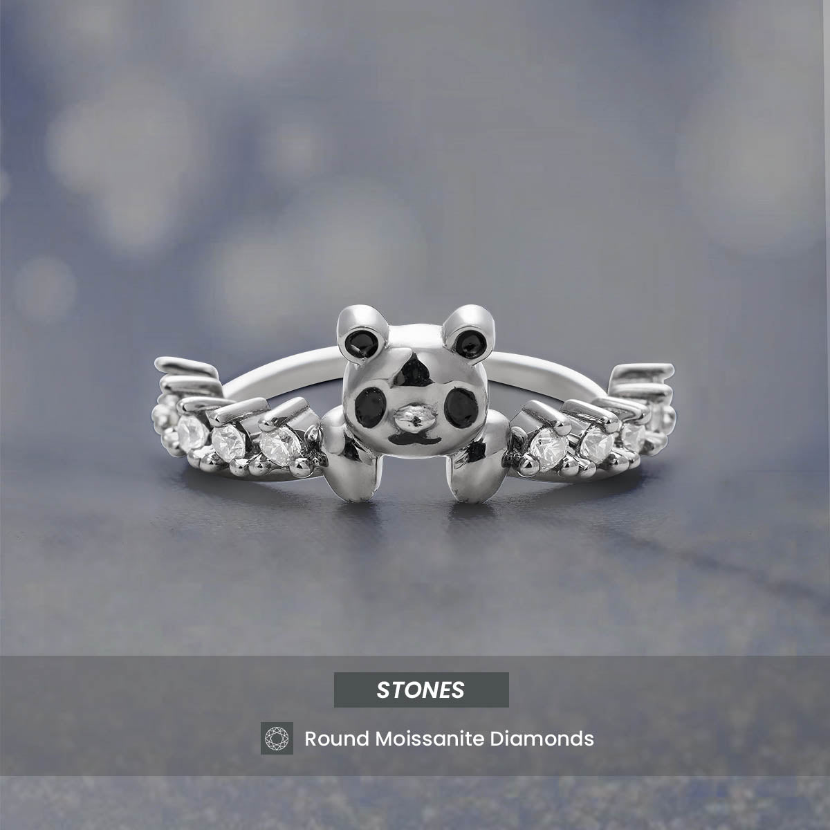 Panda Ring Moissanite Diamond Stacking Wedding Band Panda Jewelry Sterling Silver Rose Gold White Gold