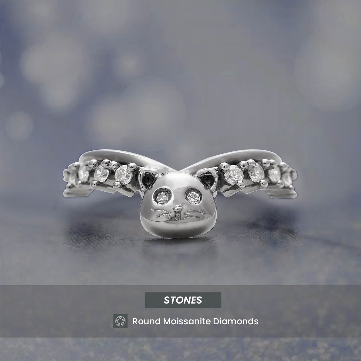 Cat Ring Enhancer Cute Kitty Cat Jewelry Moissanite Diamond Wedding Band Curved Stacking Silver Gold