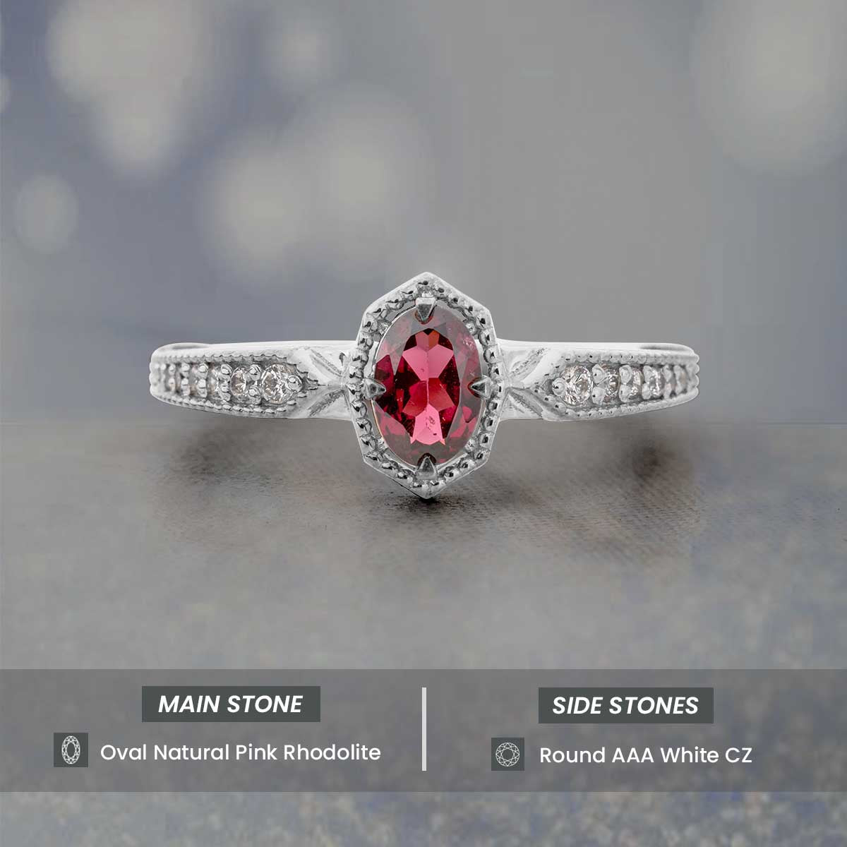 Oval Cut Natural Rhodolite Ring Art Deco Vintage Engagement Rings Rose Gold