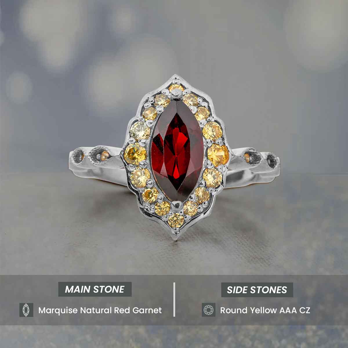 Antique Vintage Engagement Ring Marquise Cut Red Natural Garnet Ring Rose Gold