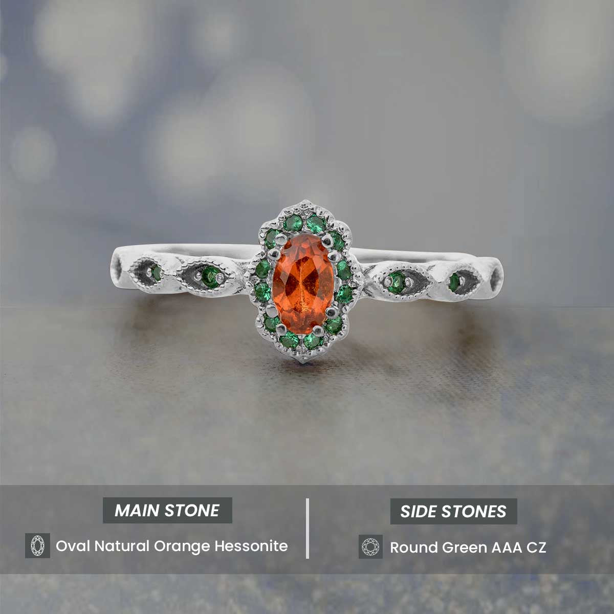 Oval Natural Hessonite Ring Milgrain Vintage Engagement Rings