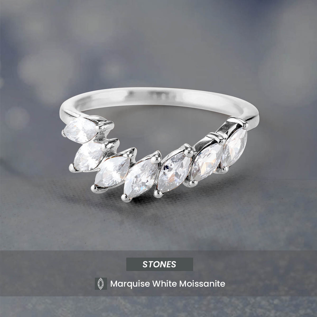 Unique Moissanite Ring Enhancer Marquise Curved Wedding Band