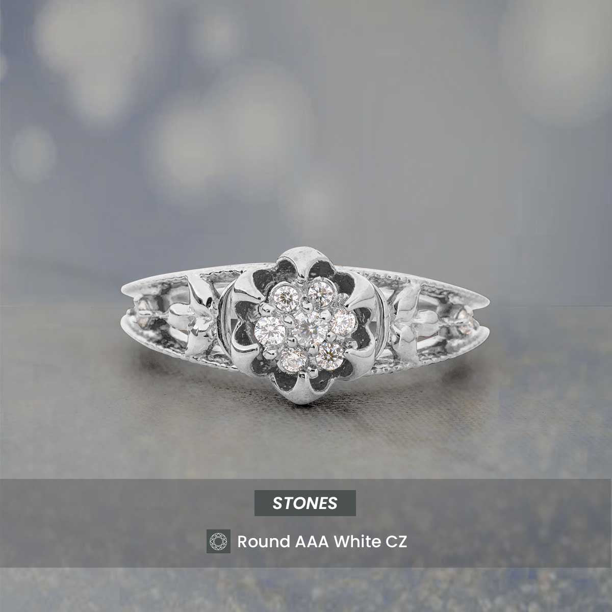 Cluster Moissanite Diamond Blossom Flower Engagement Ring Floral Art Deco Vintage Rose Gold