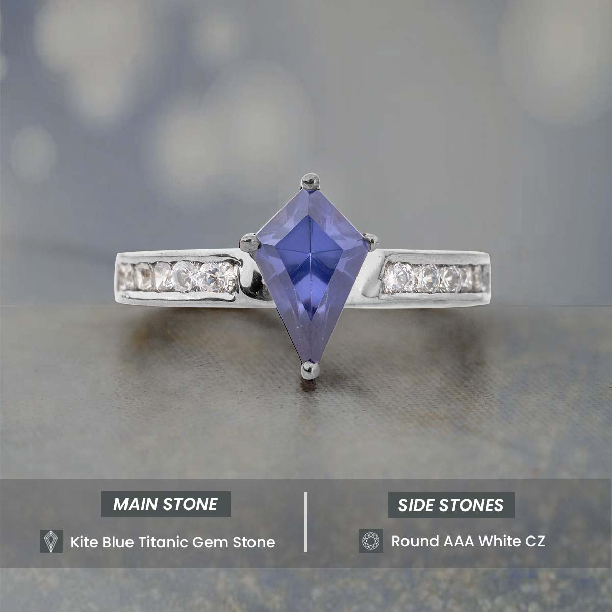 Kite Cut Blue Titanic Gemstone Ring Statement Engagement Rings Women's