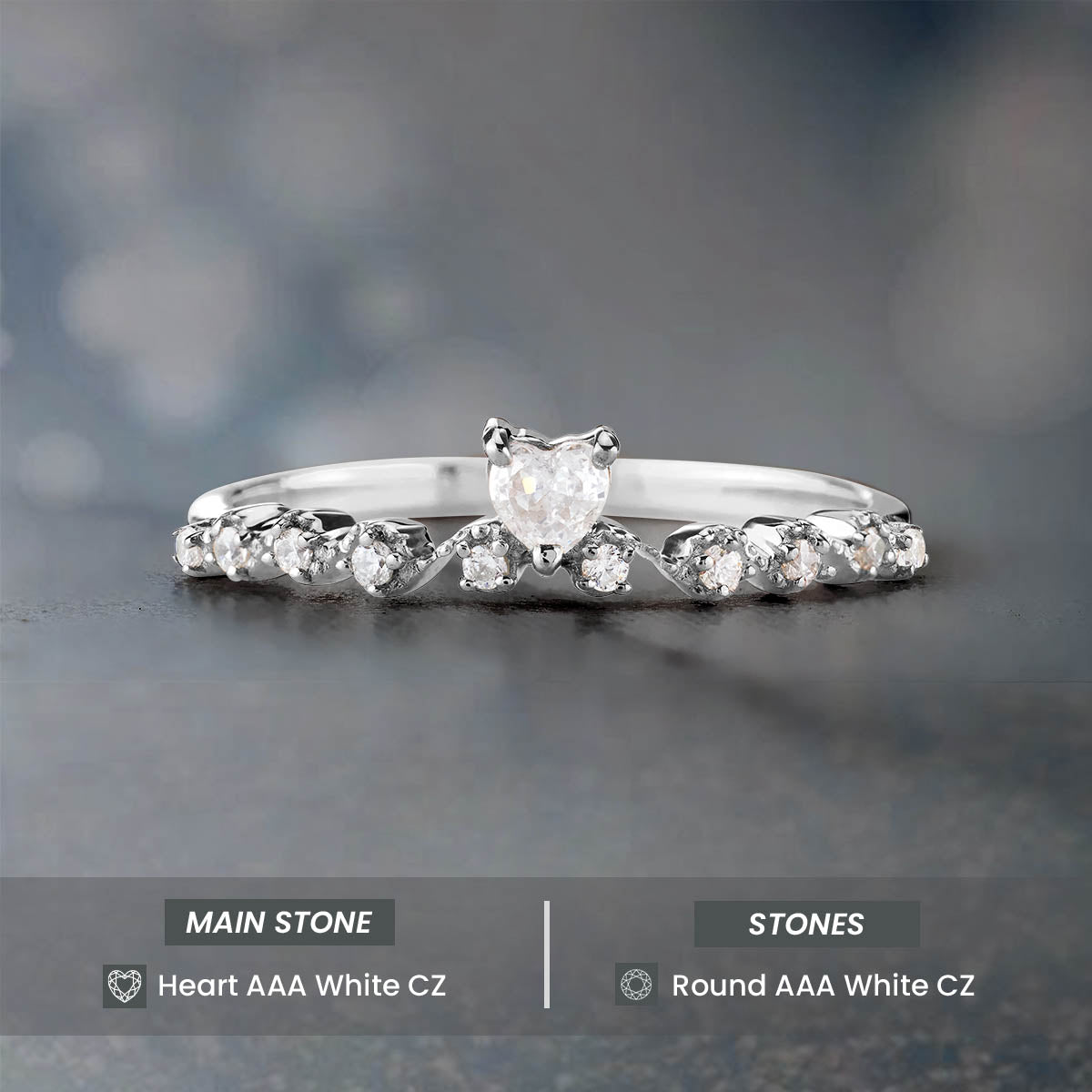 Heart Wedding Band Women AAA CZ Promise Ring Milgrain Art Deco Sterling Silver