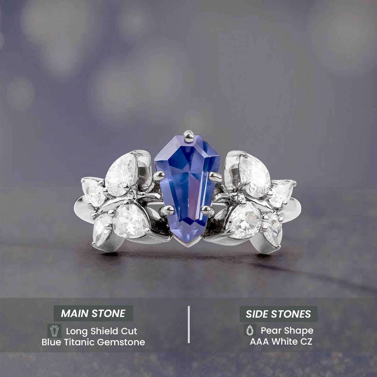 Unique Butterfly Ring Blue Titanic Gemstone Pear Diamond Statement Engagement Ring Cocktail Party Jewelry