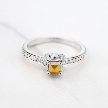 Princess Rose Cut Fancy Yellow Rustic Diamond Ring Rose Gold