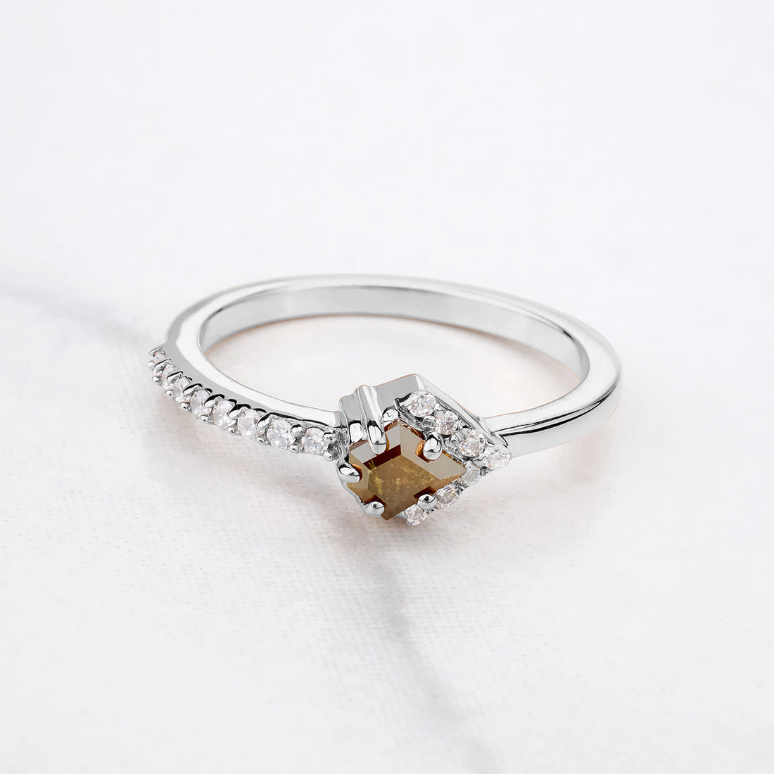 Pentagon Cut Fancy Rustic Diamond Engagement Ring Rose Gold