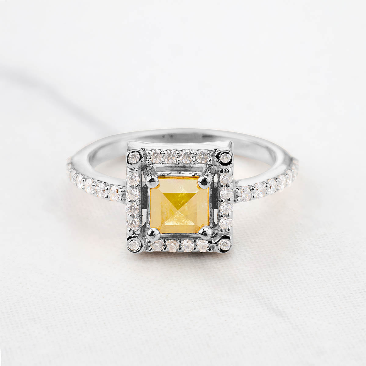 Princess Rose Cut Yellow Natural Rustic Diamond Ring for Women