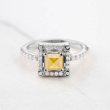 Princess Rose Cut Yellow Natural Rustic Diamond Ring for Women