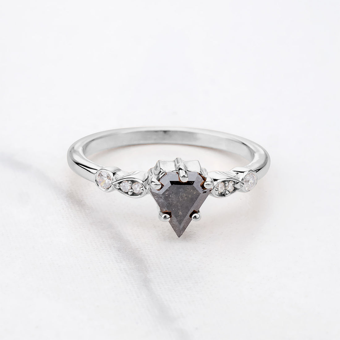 Pentagon Cut Salt and Pepper Rustic Diamond Wedding Ring