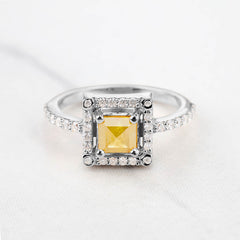 Princess Rose Cut Yellow Natural Rustic Diamond Ring for Women