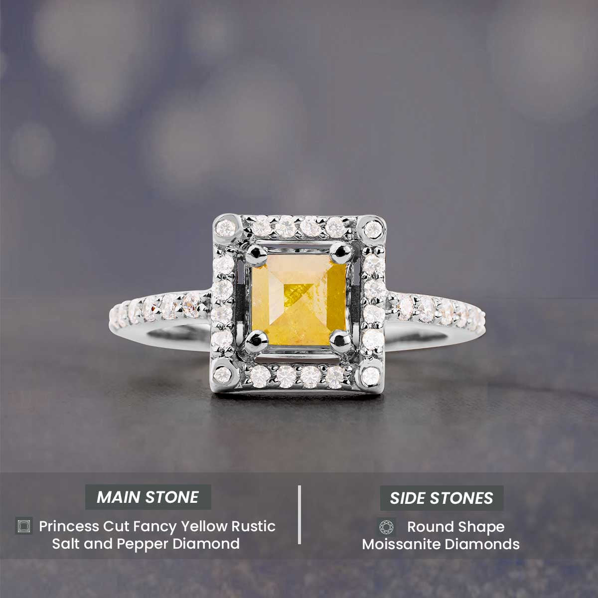 Princess Rose Cut Yellow Natural Rustic Diamond Ring for Women