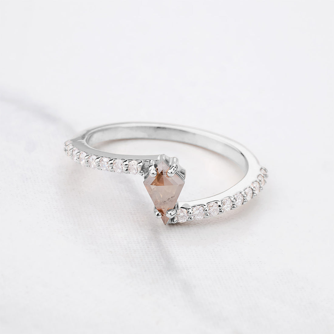 Kite Cut Milky Rustic Diamond Minimal Bypass Engagement Ring