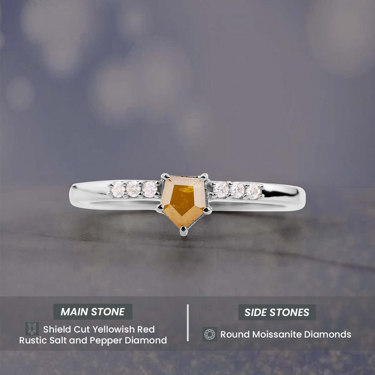Shield Cut Yellow Natural Rustic Diamond Dainty Engagement Ring
