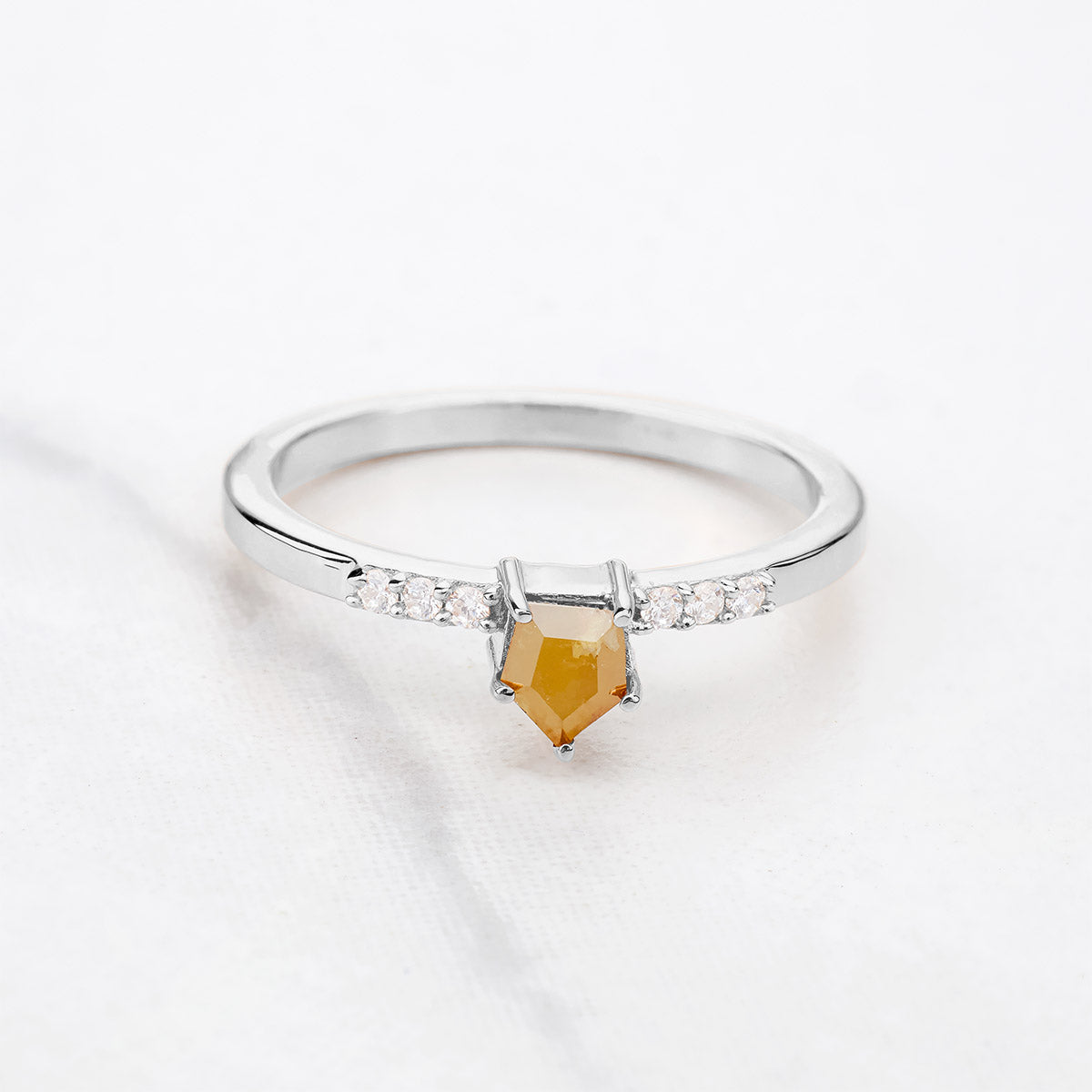 Shield Cut Yellow Natural Rustic Diamond Dainty Engagement Ring