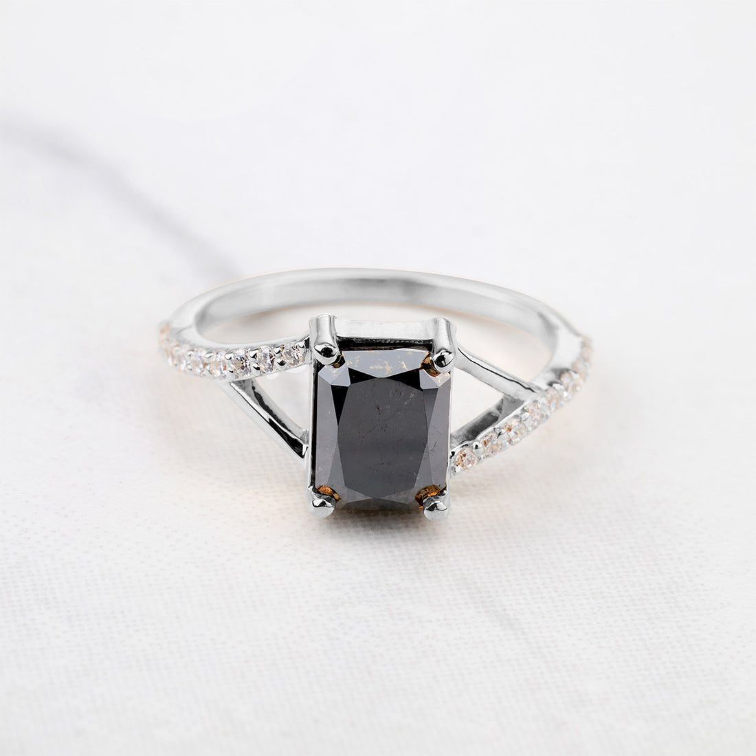 Radiant Cut Black Natural Diamond Engagement Ring Rose Gold