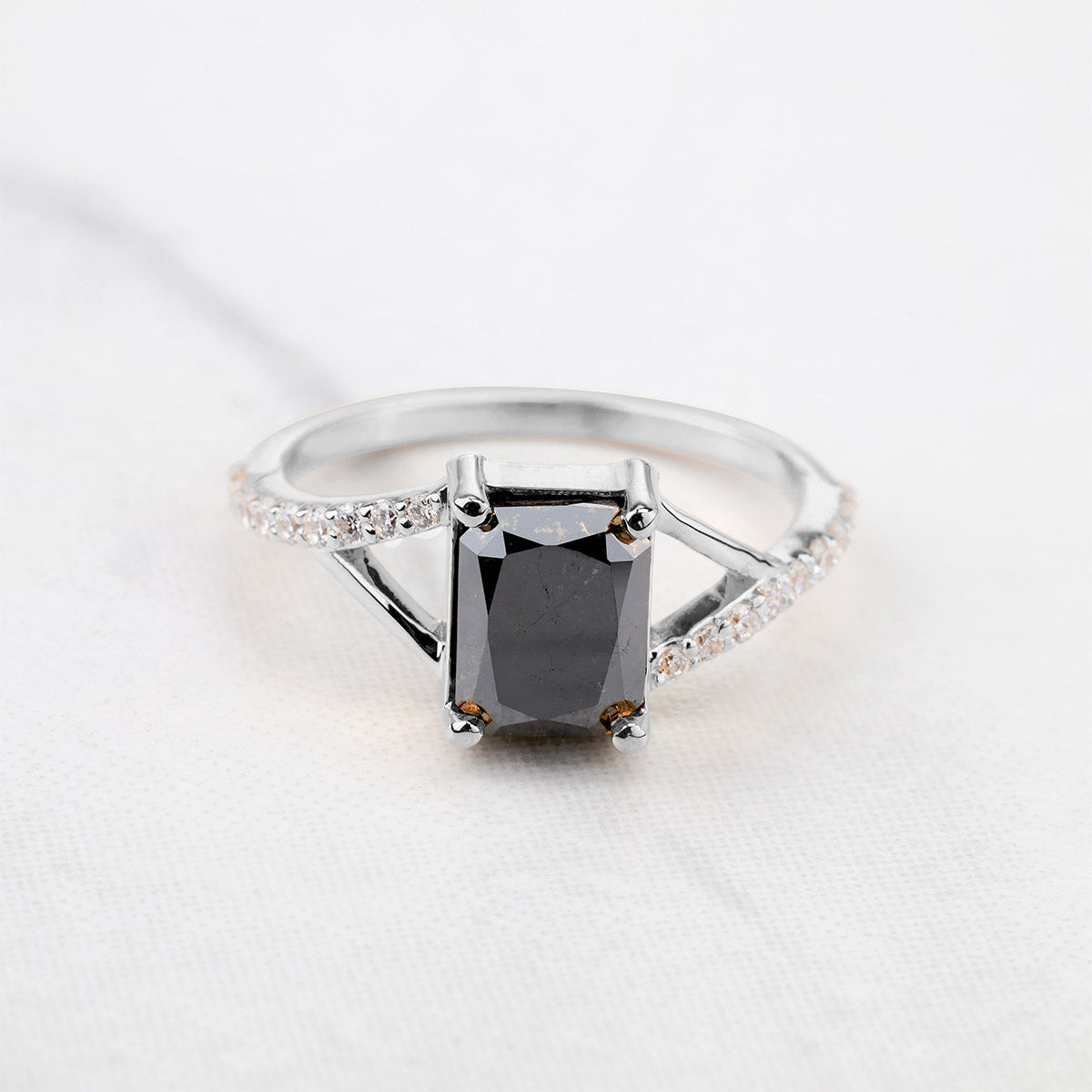 Radiant Cut Black Natural Diamond Engagement Ring Rose Gold