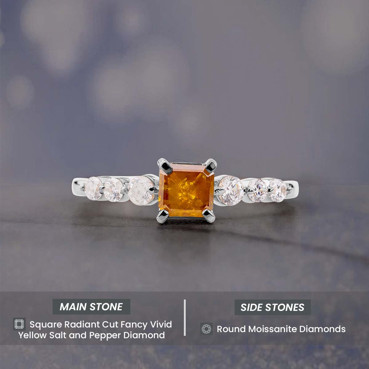 Radiant Cut Vivid Yellow Fancy Rustic Diamond Engagement Ring