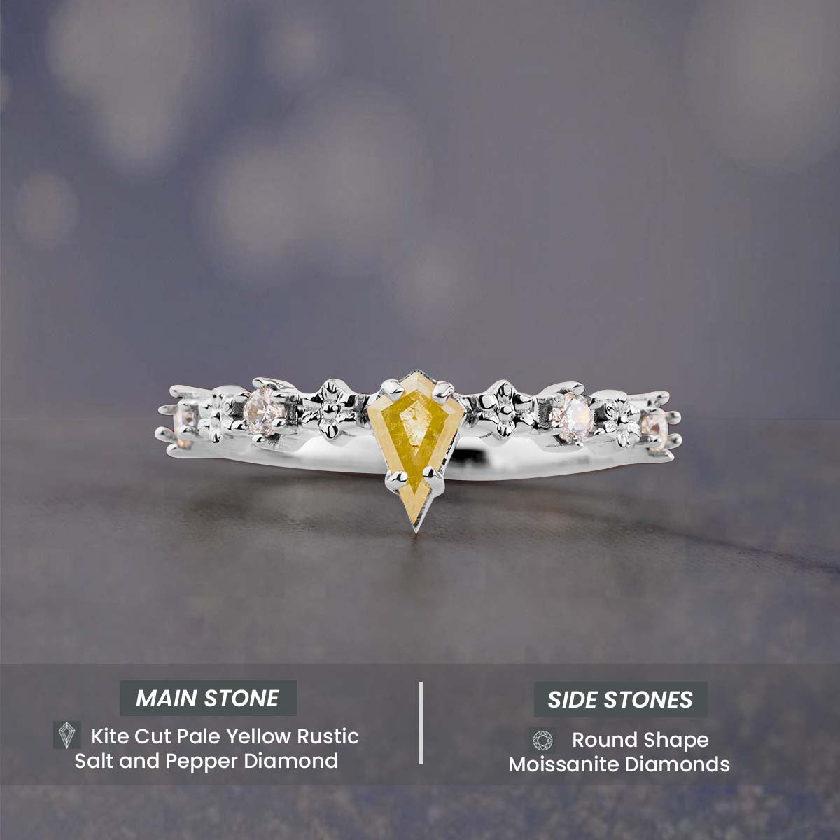 Kite Cut Pale Yellow Natural Rustic Diamond Engagement Ring