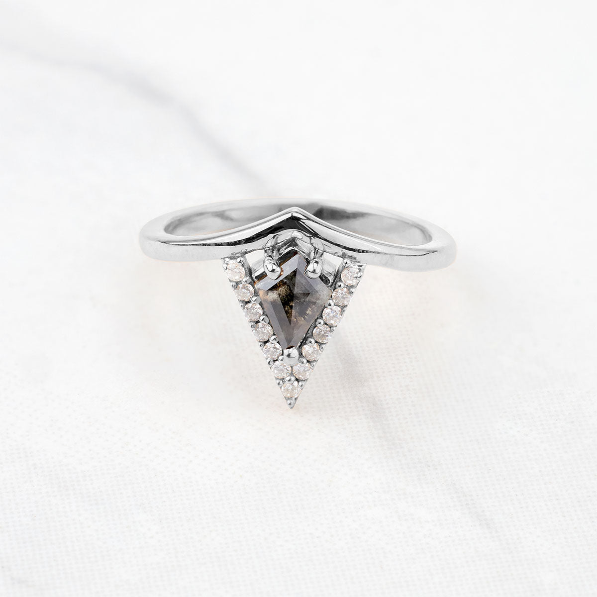 Unique Kite Cut Salt and Pepper Diamond Ring Engagement Rings