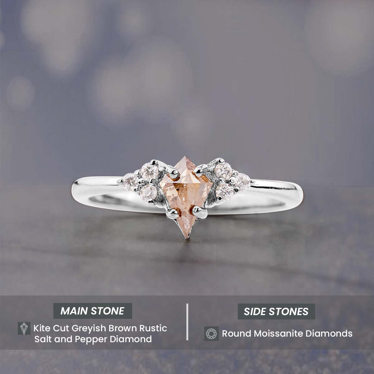 Champagne Natural Rustic Diamond Kite Cut Engagement Ring