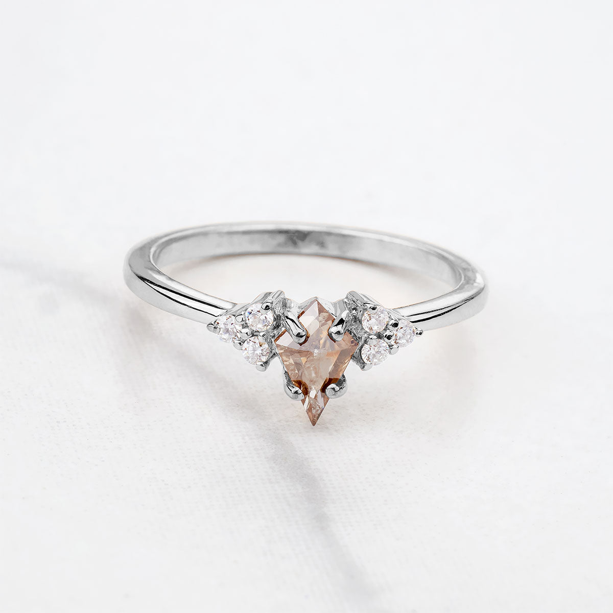 Champagne Natural Rustic Diamond Kite Cut Engagement Ring