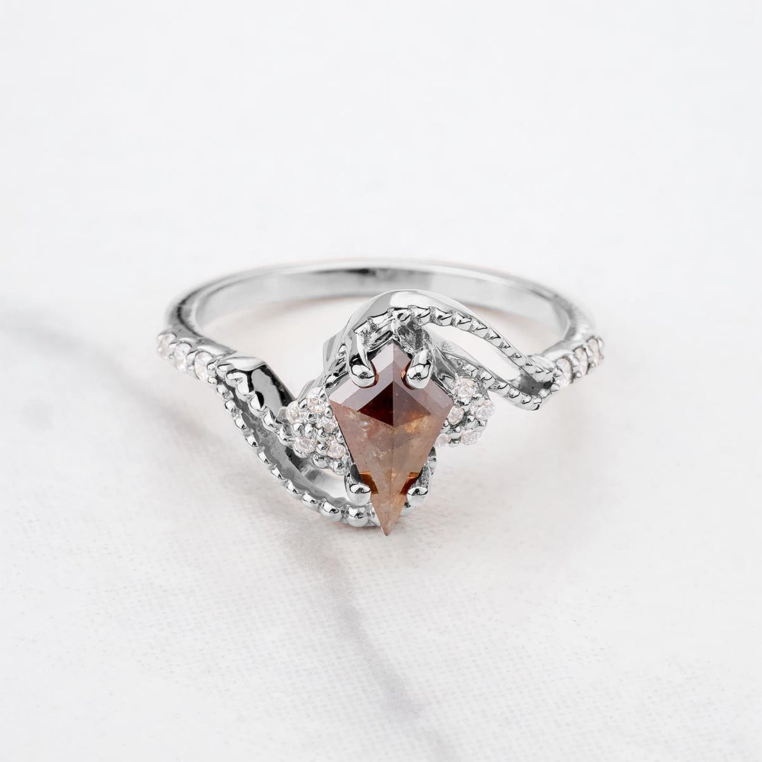 Kite Rose Cut Brown Rustic Diamond Cluster Moissanite Vintage Engagement Ring
