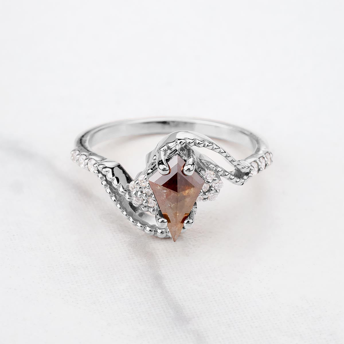 Kite Rose Cut Brown Rustic Diamond Cluster Moissanite Vintage Engagement Ring