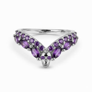 Skull Ring Enhancer Wedding Band Sterling Silver Chevron Curved Stacking Gothic Jewelry