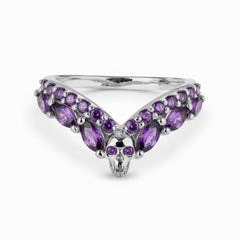 Skull Ring Enhancer Wedding Band Sterling Silver Chevron Curved Stacking Gothic Jewelry