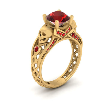 Garnet Skull Wedding Ring