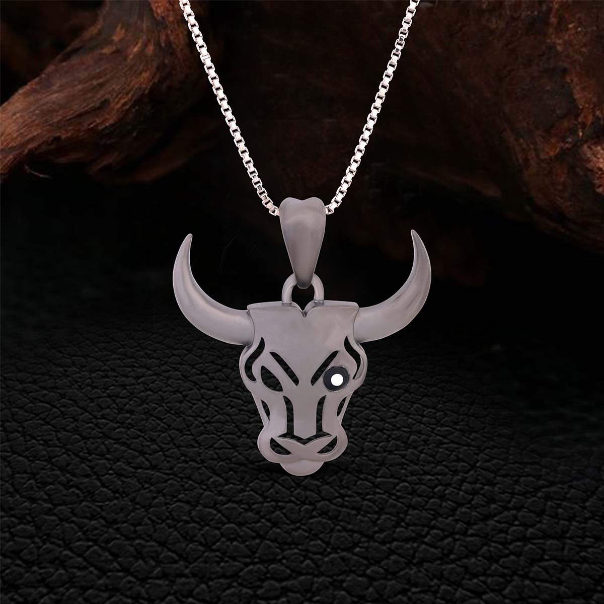 Bull Necklace Taurus Zodiac Bull Head Pendant Sterling Silver Matte Finish