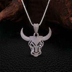 Bull Necklace Taurus Zodiac Bull Head Pendant Sterling Silver Matte Finish
