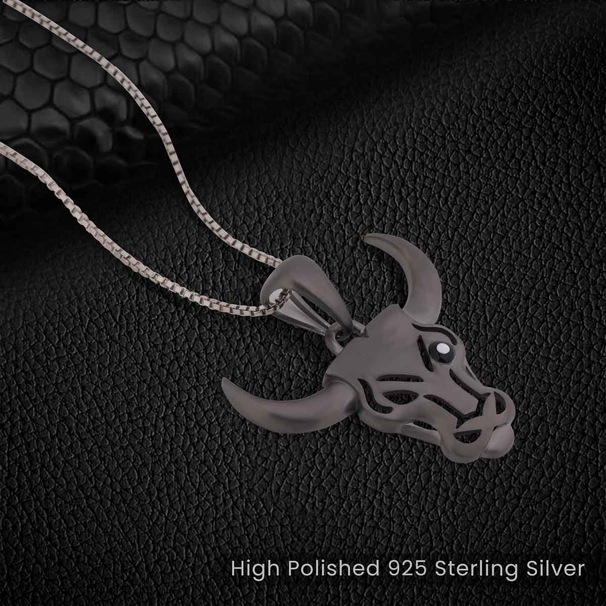 Bull Necklace Taurus Zodiac Bull Head Pendant Sterling Silver Matte Finish