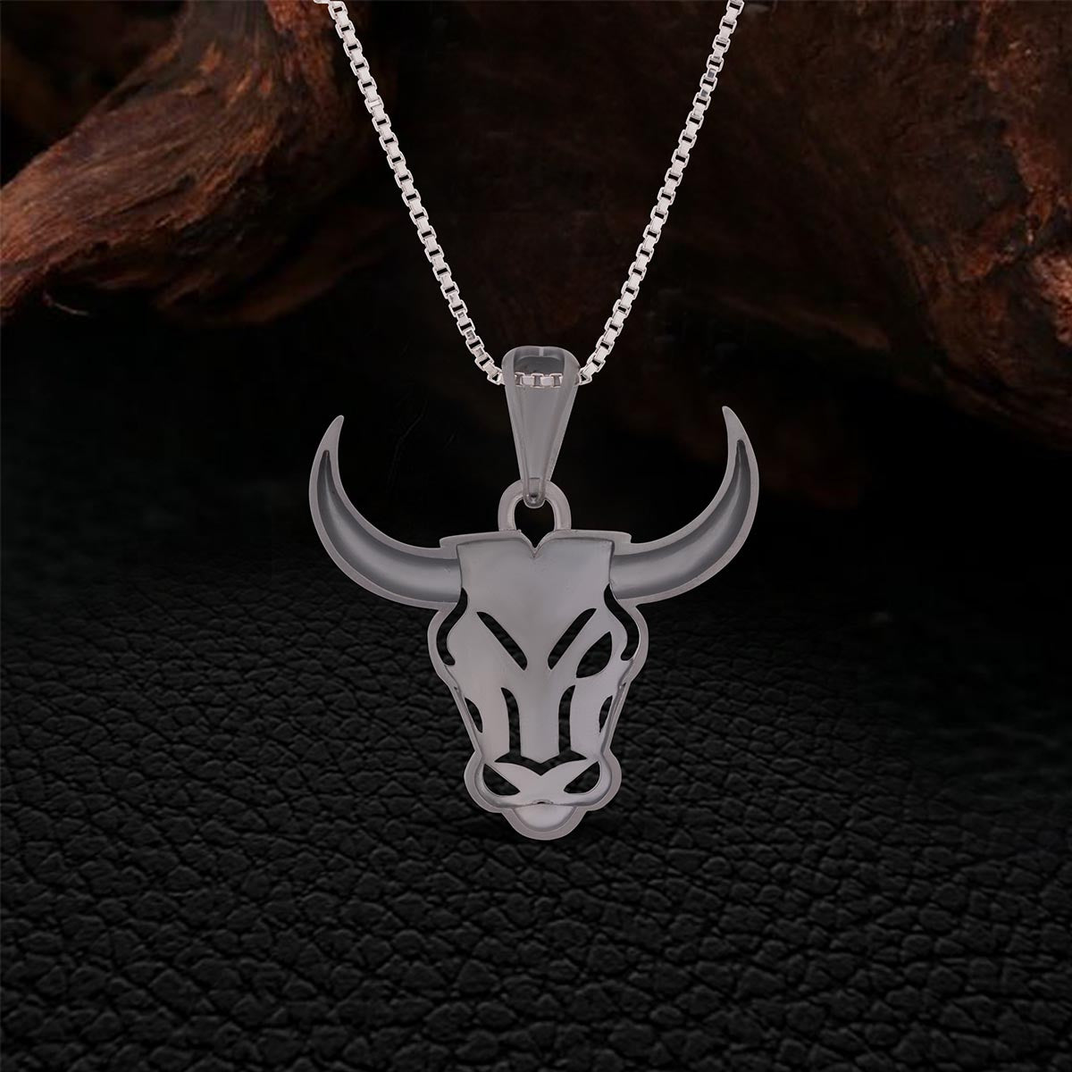 Bull Necklace Taurus Zodiac Bull Head Pendant Sterling Silver Matte Finish