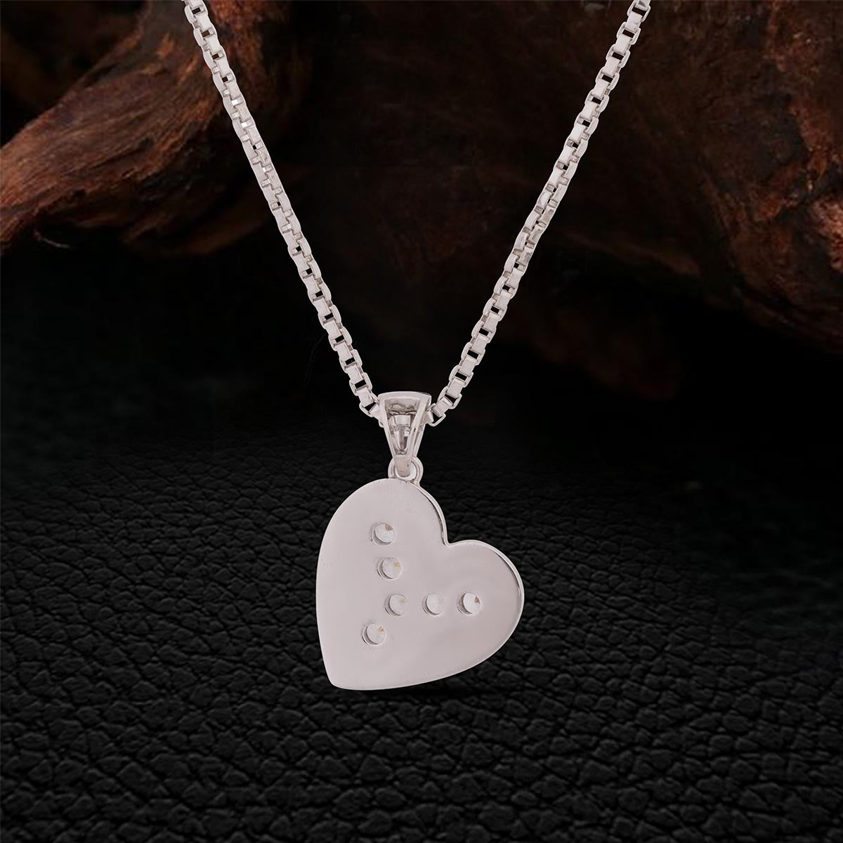 Backside of Sterling Silver Heart Pendant Necklace with Diamonds, Anniversary Valentine's Day Gift for Her