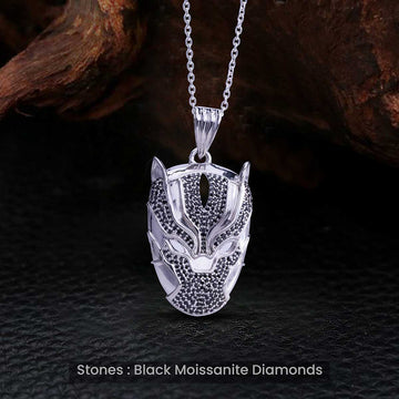 panther pendant with Black moissanite gemstones on a dark textured background