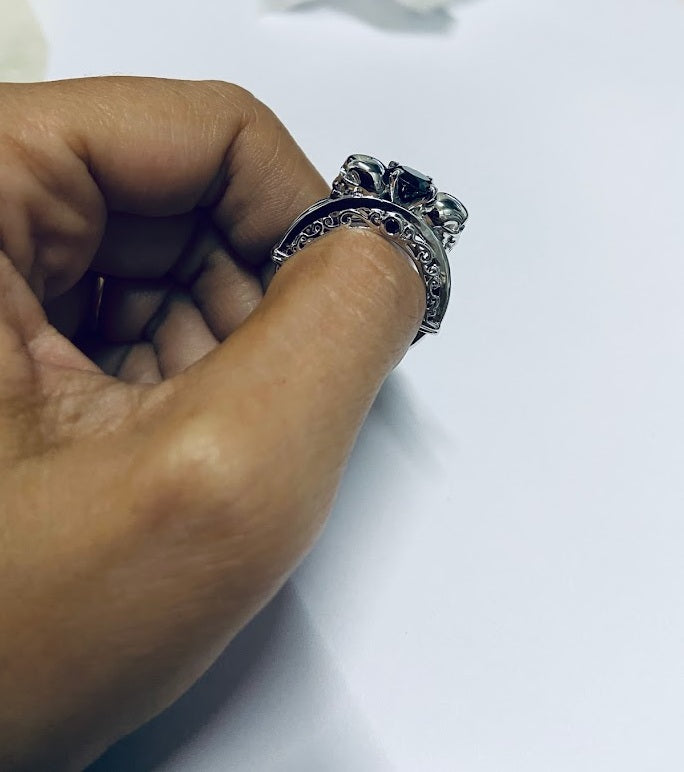 Onyx Filigree Skull Wedding Ring