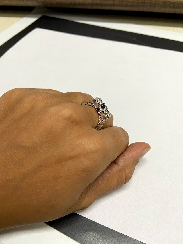 Onyx Filigree Skull Wedding Ring