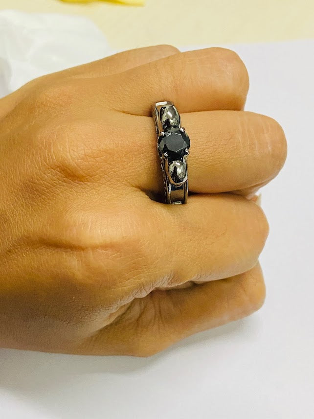 Onyx Filigree Skull Wedding Ring