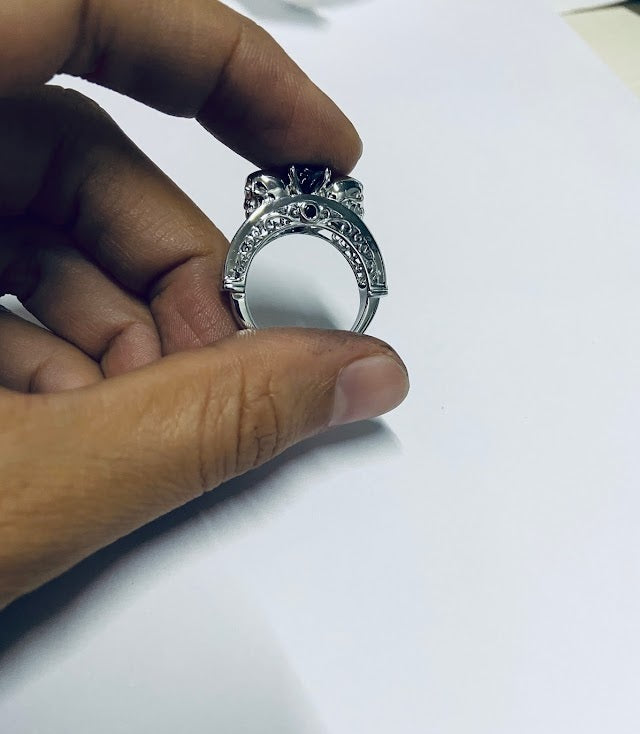 Onyx Filigree Skull Wedding Ring