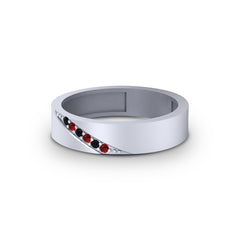 Wedding Band Womens Red and Black Stone Promise Band Silver