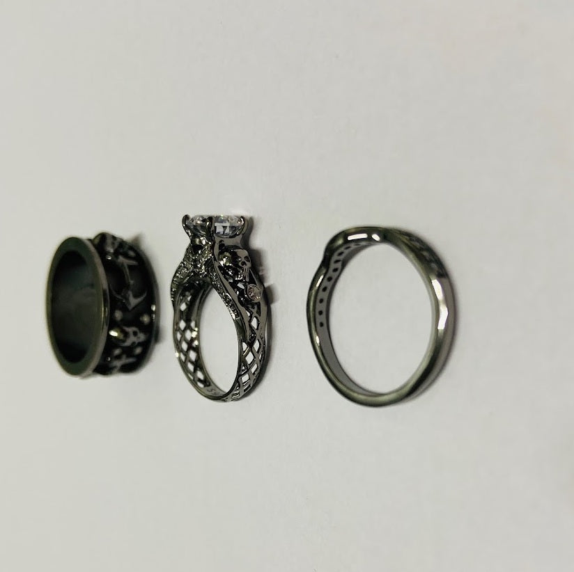 3PC SKULL WEDDING RINGS
